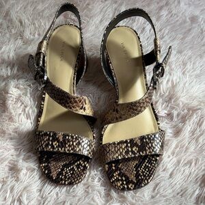 NWOT Via Spiga Snakeskin Pattern Sandals - Brown and Tan